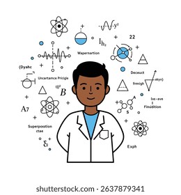 Dedicated Quantum Physicist Interpreting Quantum Symbols White Background Scientific Breakthrough