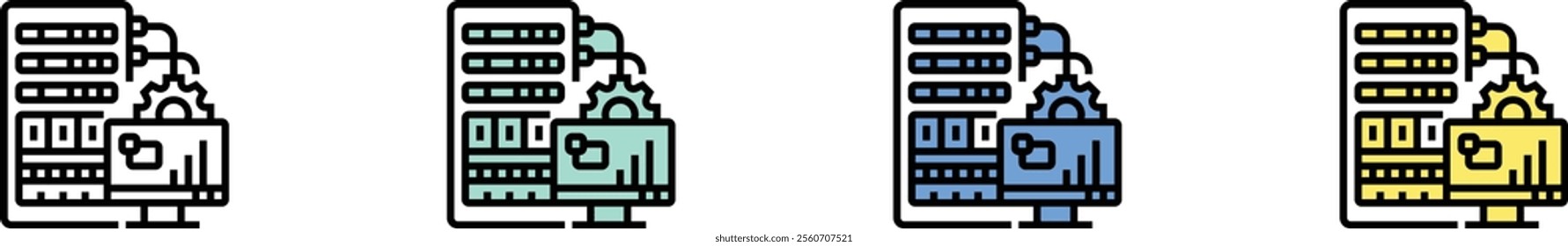 dedicated server icon. Outline, Green, Blue and Yellow Style Design Isolated On White Background