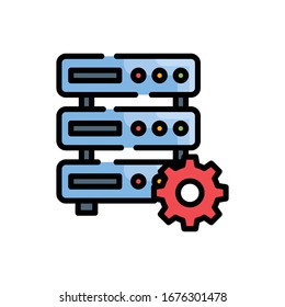 Ilustración de estilo de icono de esquema rellenado por el vector de servidor dedicado.