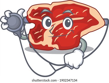 A dedicated T-bone doctor caricature design working with tools. Vector illustration