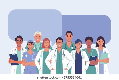 A dedicated team of doctors and nurses stands together, providing a platform for critical health announcements and medical information sharing.