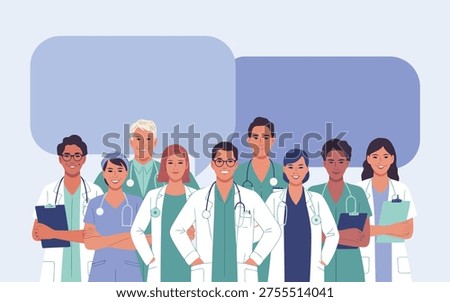 A dedicated team of doctors and nurses stands together, providing a platform for critical health announcements and medical information sharing.
