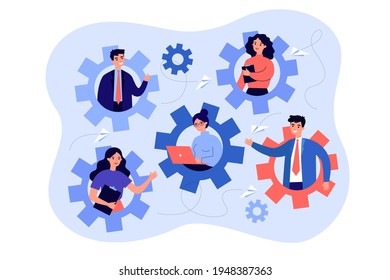 Dedicated team members working as one mechanism. Team developing software, collective effort flat vector illustration. Business model, teamwork concept for banner, website design or landing web page