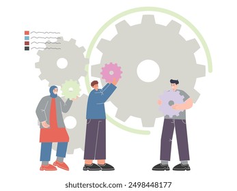 dedicated team work together discussion sharing mind gear enthusiasm progress partner team mate cooperation job communication illustration icon design