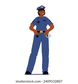 Dedicated Woman Police Officer Upholds Justice, Maintains Order, And Ensures Public Safety. Female Character Embodying Courage, Integrity, And Commitment To Serving Her Community. Vector Illustration