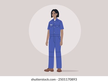 Dedicated Worker stands Confidently in a blue uniform, showcasing professionalism and readiness to work