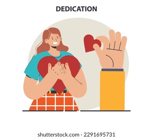 Dedication concept. Character corporate loyalty and personal commitment. Partnership and friendship building. Flat vector illustration