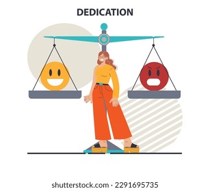 Concepto de dedicación. Caracterizar la lealtad corporativa y el compromiso personal. Colaboración y fomento de la amistad. Ilustración vectorial plana