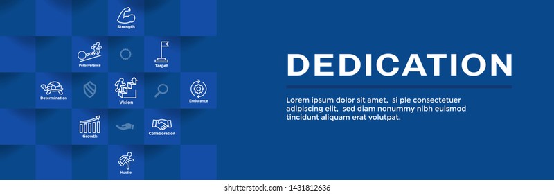 Dedication, Vision & Values Web Header Banner with Connection, Growth, Focus, and Quality