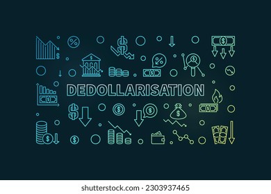 Dedollarisation vector concept horizontal colored banner. World Economy U.S.A. Dollar De-Dollarization illustration with dark background