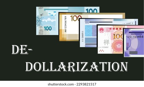 De-dollarization concept. Alternate global reserve currency. Money. Central bank notes. 100 bill cash. Vector illustration.