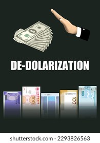 De-dollarization concept. Alternate global reserve currency. Money. Central bank notes. 100 bill cash. Vector illustration.