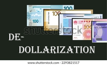 De-dollarization concept. Alternate global reserve currency. Money. Central bank notes. 100 bill cash. Vector illustration.
