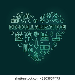 De-Dollarization Heart vector concept green banner - USD Currency Dedollarisation illustration with dark background 