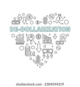 De-Dollarization vector concept heart shaped banner - Dollar US Currency Dedollarisation and Geopolitics illustration