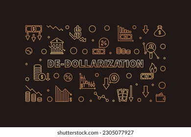 De-Dollarization vector concept horizontal golden banner - U.S. Currency Dedollarisation illustration with dark background