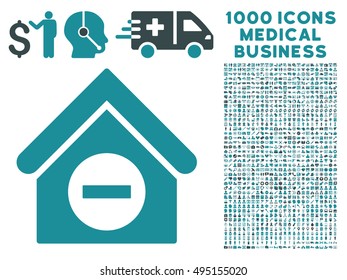 Deduct Building icon with 1000 medical commerce soft blue vector pictographs. Set style is flat bicolor symbols, white background.