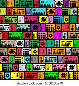 Deejay equipment seamless pattern icons