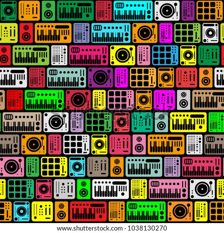 Deejay equipment seamless pattern icons