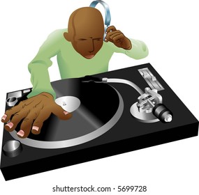 deejay Illustration of dynamic DJ mixing on his record decks