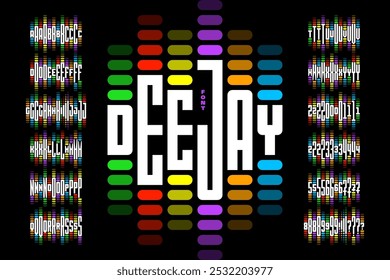 Deejay. Sound Wave Rhythm Font Design: Alphabet Letters and Numbers Vector Illustration