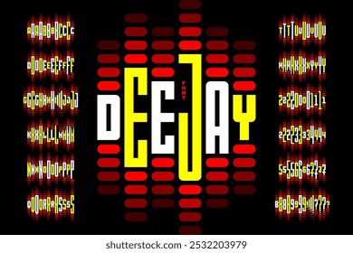 Deejay. Design de fonte de ritmo de onda de som: letras de alfabeto e números Ilustração de vetor