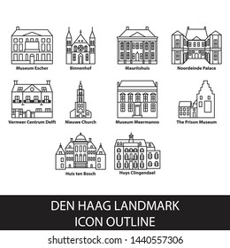 deen haag landmark icon set outline vector