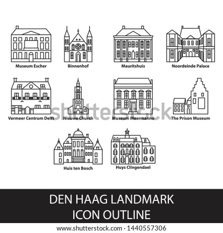 deen haag landmark icon set outline vector