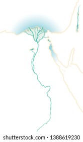 Deep affluent fertile river Nile, Map of Upper and Lower Egypt, Northern Africa, Eastern Mediterranean.