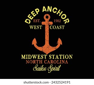 Deep Anchor Midwest Station Slogan With Vector artwork for T-shirt print in custom colors.