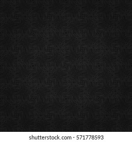 Deep black color decorative seamless pattern in maze style. Colored, contrast design for game, textile, banner or other purpose. Compound puzzle repeatable backdrop. Vector background.