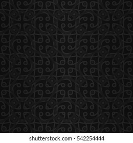 Deep black color geometric seamless pattern in biologic style. Complex tessellated repeatable backdrop.