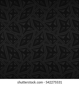 Deep black color geometric seamless pattern in kaleidoscopic style. Colored, contrast design for game, packing-paper, curtain or other purpose.