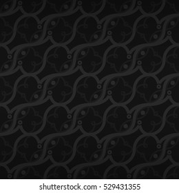 Deep black color geometrical seamless pattern background in maze style. Colorful, contrast design for ads, fabric, web or other purpose. Compound medley repeatable backdrop. Classic tracery.