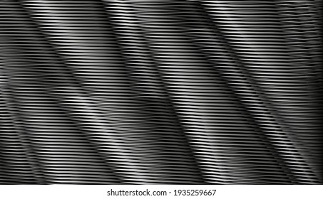 Textura abstracta futurista profunda negra con formas diagonales de volumen rayado y efecto moire. Salvapantallas de fondo monocromo oscuro para decoración interior, panel de pared, aplicaciones móviles, tarjeta de visita, imagen de blog.