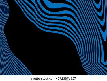 Espaço preto profundo emoldurado por listras dinâmicas e deformadas de fundo abstrato vibrante azul colorido. Eps 10