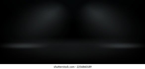 Deep black wide room with light projectors. 3d vector premium showcase for display products