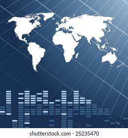 Deep blue abstract background with map of the world