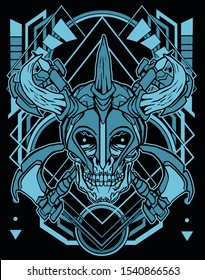 Deep Blue ancient viking skull with sacred geometry background for logo and t shirt design