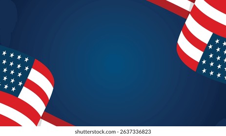 Deep Blue Background with American Flags in Corners
