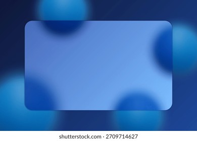 Fundo azul profundo com esferas borradas e um grande painel transparente para o foco. Eps 10