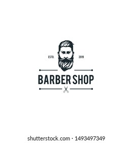 Deep blue barber shop logo icon vector.