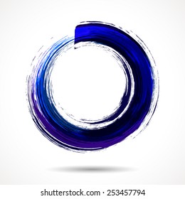 Deep blue brush painted watercolor circle on white background