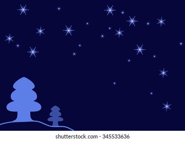 Deep blue christmas fur tree on the snow filed under the sky