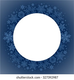 Deep blue christmas round frame with blue snowflakes