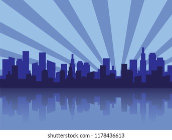 Deep blue city skyline silhouette