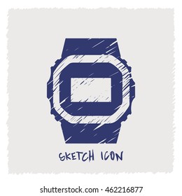 Deep blue clock sketch icon on a gray background 2