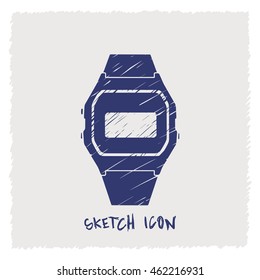 Deep blue clock sketch icon on a gray background 4