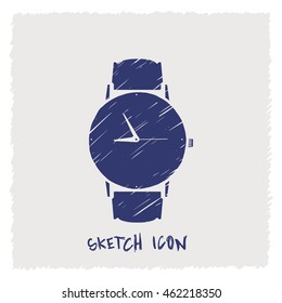 Deep blue clock sketch icon on a gray background 5