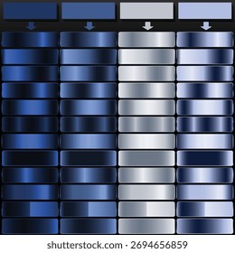 Amostras de gradiente metálico de prata e azul claro do cobalto azul profundo.